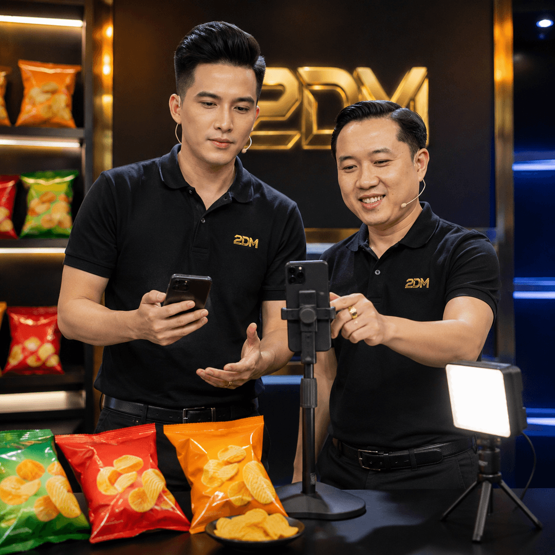 Huấn luyện quay video bán snack bằng điện thoại
